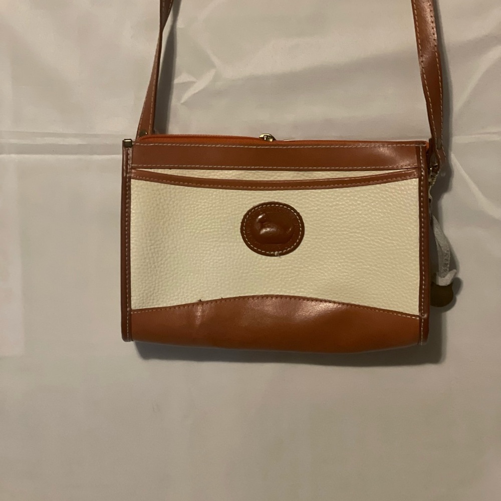 Dooney & Bourke Brown and Cream Crossbody Bag all weather leather